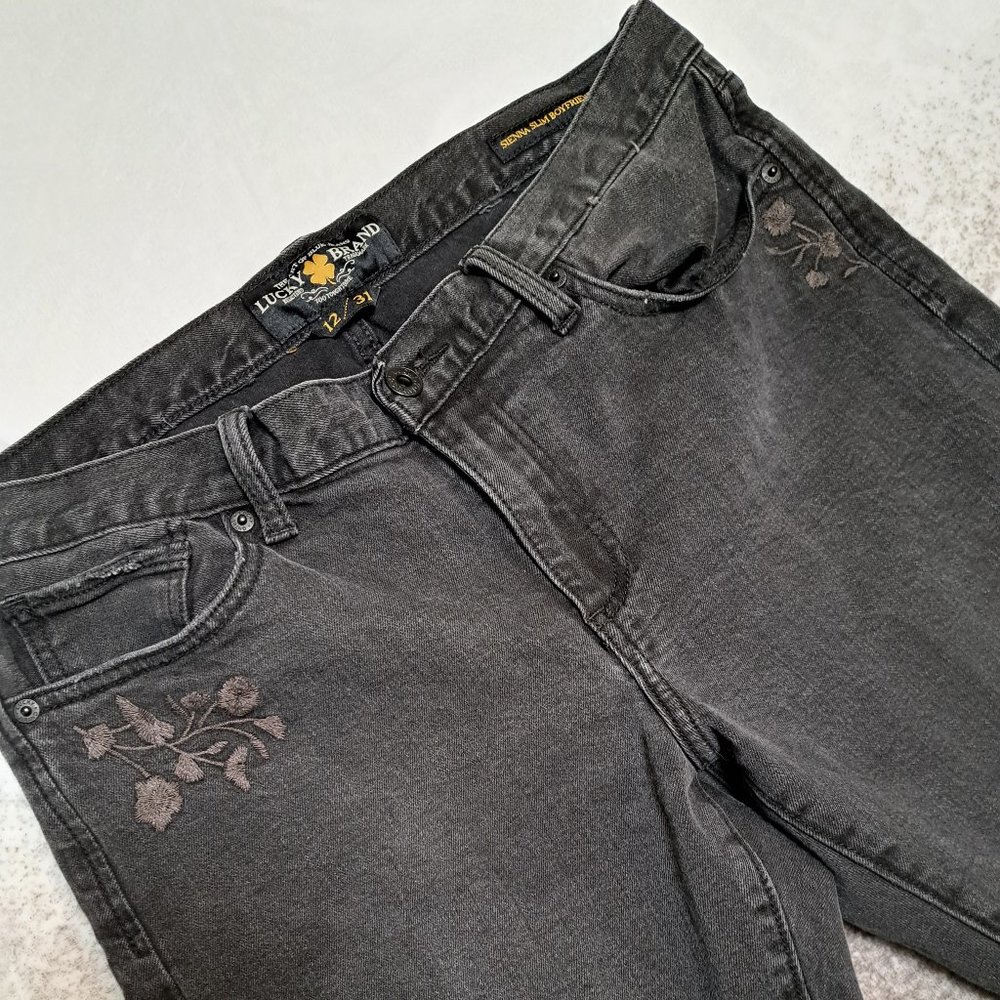 Lucky Brand Womens Distressed Sienna Slim Boyfriend Dark Wash Jeans Size 12/31